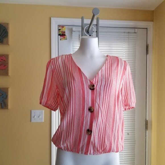 NWT Sadie & Love Striped Cropped Button Down top L - Picture 1 of 5